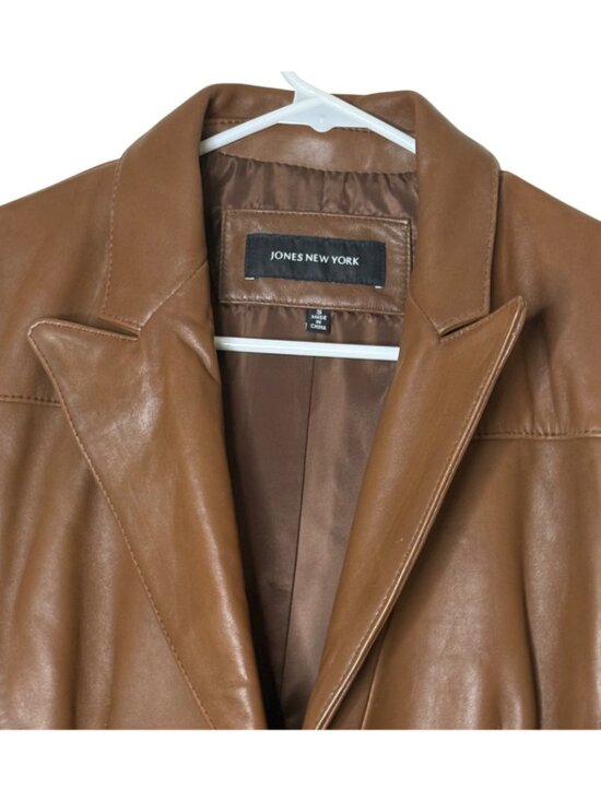 Jones New York Brown Genuine Leather Blazer Jacket Women’s Small Tailored - Picture 6 of 8